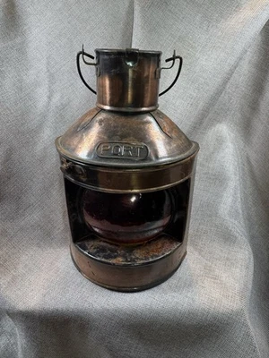 Port Vintage Copper/Brass Oil Lamp Red  Bubble Glass Wicked 9” - Image 1 of 4