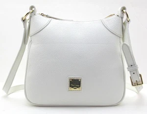 NEU DOONEY BOURKE genarbtes Leder Reißverschluss oben Umhängetasche Messenger weiß/gold - Bild 1 von 9