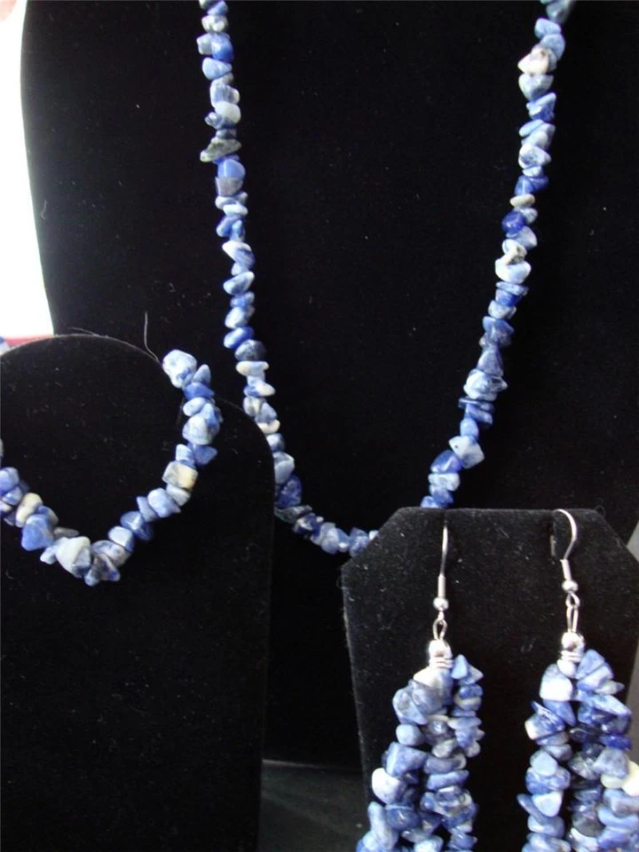 J321 Pendientes Sodalita Pulsera (Elástica) Collar 20 en ACERO INOXIDABLE Foto 1 de 1