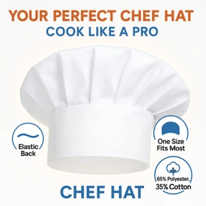 Chef Hat Adult Kids Elastic Back Kitchen Cooking Baker Cap for Men Women Unisex - Picture 1 of 6