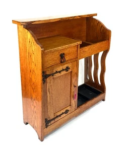 Antique Arts & Crafts Oak Entrance Hall Storage Cupboard Umbrella Stand c.1920 - Picture 1 of 10