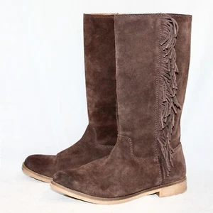 LUCKY BRAND Grayer Fringe Boot Size 11 Dark Brown Suede Mid-Calf Pull On - Picture 1 of 7