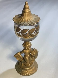 Nacktes Kind sitzend auf einem Fisch Ständer Figur Potpourri Halter - Bild 1 von 12