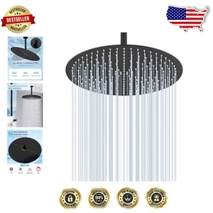 Modern 16" Matte Black Rainfall Showerhead - Easy Install & Anti-Clog Nozzles - Picture 1 of 8