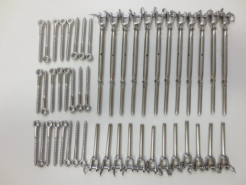 Stainless Steel Wire Rope DIY Balustrade Kit Jaw/Swage Fork Turnbuckle - 12 kits - image 1 of 1