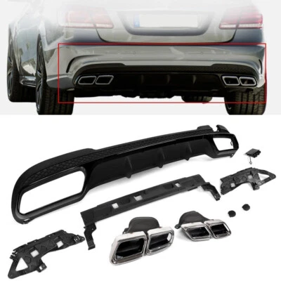 E63 Look Rear Bumper Diffuser Chrome Exhaust Tips For Mercedes E W212 2014-2016 - Imagem 1 de 4
