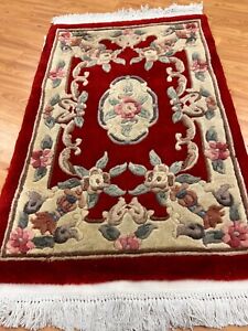 2'1" x 3' Chinese Aubusson Oriental Rug - Full Pile - Hand Made - 100% Wool
