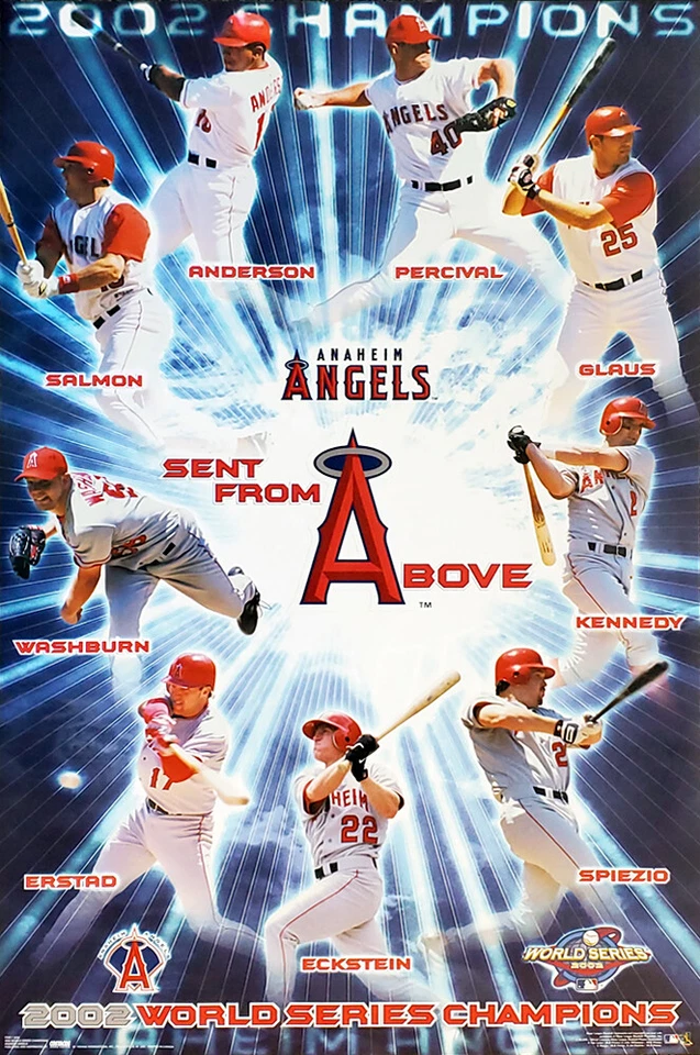 SPORTS POSTER WAREHOUSE Anaheim Angels 2002 WORLD SERIES CHAMPIONS Vintage Original 22x34 POSTER