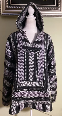 Baja Joe Mexican Purple/Black Hoodie Boho Drug Rug Unisex Size M Jacket Coat - Image 1 of 4