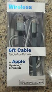 Just Wireless 6ft Tangle-Free Flat Wire for iPhone X 8 7 6 6S plus 5S 5c Gray