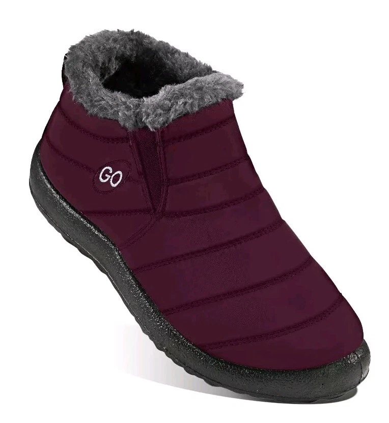 Botas de neve femininas GO à prova d'água no tornozelo forradas de pele sintética inverno tamanho 38 Borgonha - Imagem 1 de 1