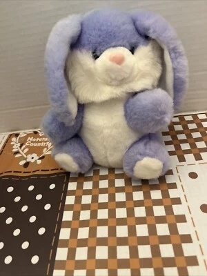 Винтажный 90-х маленький фиолетовый и белый длинное ухо кролик плюшевая пасхальная фигурка игрушка - Изображение 1 из 4