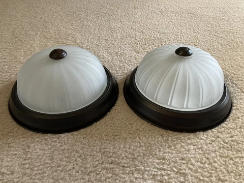 ( 2 ). Vintage Flush Mount Ceiling Light Fixture Ribbed Glass Matte Cover