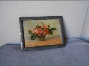 Vintage French Oil Painting PANEL - Bouquet of FLOWERS - signed Villa.P