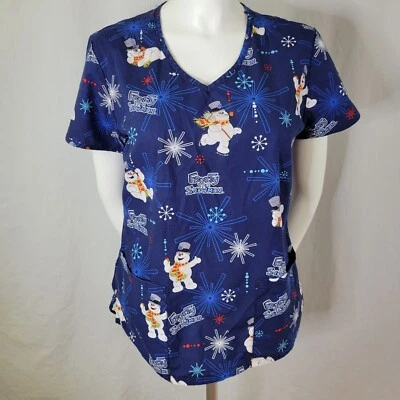 Frosty the Snowman Cotton Short Sleeve Scrub Top Size S - Image 1 of 4