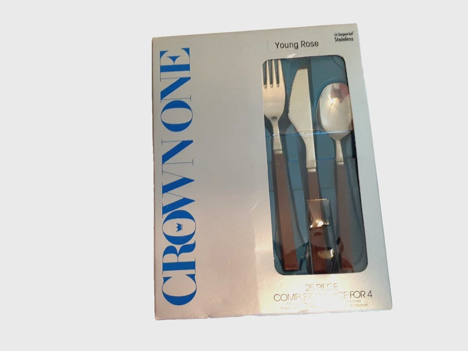 Crown One 25 Piezas Acero Inoxidable Servicio Completo Para 4 Patrón Rosa Joven Nuevo Foto 1 de 1