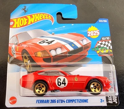 Hot Wheels Ferrari 365 GTB4 Competizione Diecast Red Car Short Card - Image 1 of 4