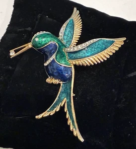 VINTAGE ENAMEL & RHINESTONE BIRD BROOCH - Picture 1 of 4