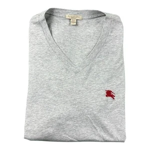 Burberry Brit Gray Red Horseman Red Logo Cotton V Neck Sweater Size Large  - Picture 1 of 7