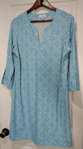 Jude Connally Women Size XL Megan Dress Turquoise Blue MADE IN USA Geometric - Picture 1 of 9