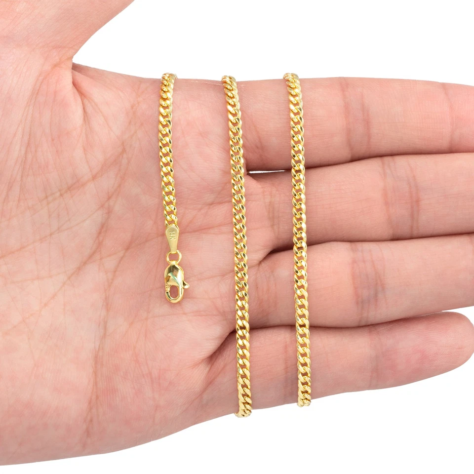 14K Yellow Gold 3mm Miami Cuban Link Chain Italian Necklace Mens Women 20" - Image 1 of 4