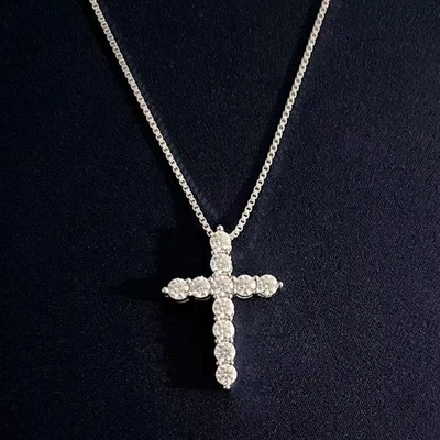 Full Moissanite Fashion Necklace Cross Pendant for Men Women 925 Sterling Silver - Image 1 of 4