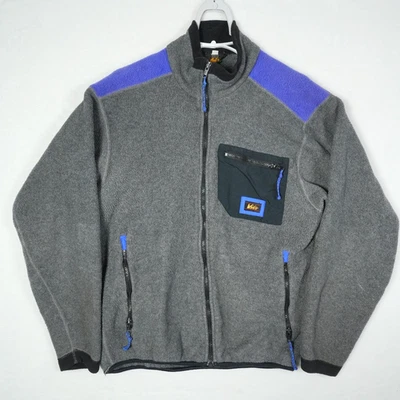 Vintage REI Double Fleece Jacket Base Gray Layer Men's Large Hiking Outdoors USA - Image 1 of 4
