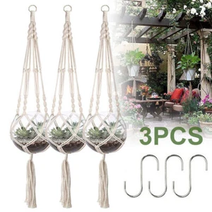 3 Pack Macrame Plant Hanger Garden Indoor Hanging Planter Basket Rope Pot Holder - Picture 1 of 11