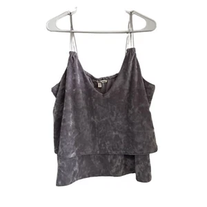 Express One Eleven Tank Top Velvet Ruffle Tier Cropped Size L Grey Silver - Picture 1 of 4