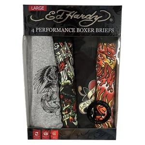 Paquete de 4 calzoncillos boxer ed hardy para hombre 360 elásticos rendimiento tatuaje talla L nuevos en caja - Imagen 1 de 1