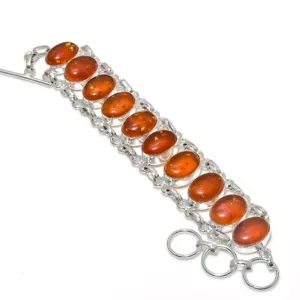 Amber Gemstone Handmade 925 Sterling silver Bracelet Size 7-8 - Picture 1 of 1