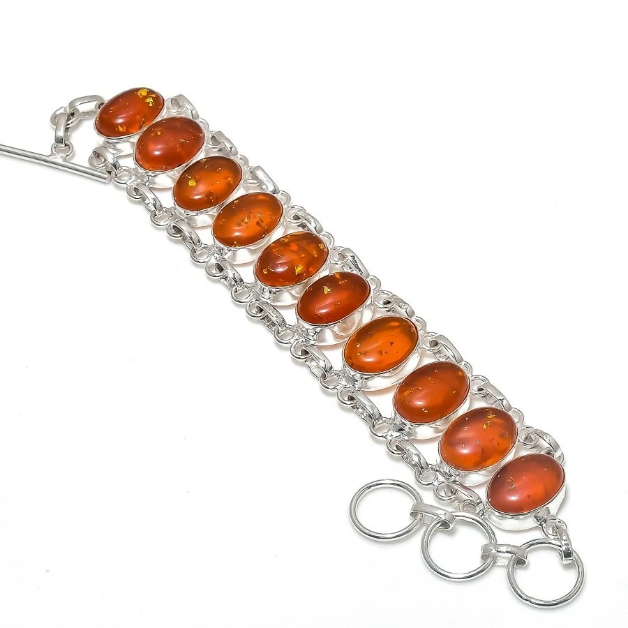 Amber Gemstone Handmade 925 Sterling silver Bracelet Size 7-8 - Image 1 of 1