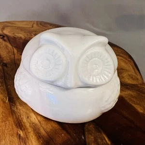 Vintage Owl Trinket Dish Box with Lid White Ceramic Small Cute - Picture 1 of 7