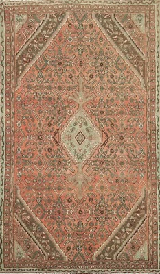 Vintage Geometric Traditional Hamedan Hand-knotted Wool Area Rug 5'x9' Carpet - Image 1 of 4