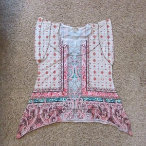 Live and Let Live Medium Longer Sides Rhinestone Earthtones Knit Top - Picture 1 of 2
