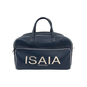 $2600 ISAIA NAPOLI "Logo" Blue Leather Large Duffle Bag Travel Weekender - Picture 1 of 8