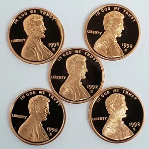 Lot of(5) 1992 S Lincoln Memorial 1c Cent Gem BU Deep Cameo Proof Coins 9LMC9201 - Picture 1 of 4