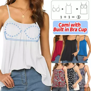 Womens Comfort Camisole with Built In Shelf Bra Adjustable Strap Vests Tank Top - Picture 1 of 53