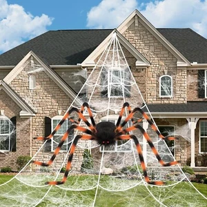 Spinnennetz 50cm mit 127cm Riesenspinne Halloween Horror Deko Dekoration B774 - Bild 1 von 7