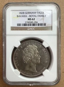 NGC MS62 Germany 1828 German States BAVARIA Royal Family 1 Thaler Silver Coin - Picture 1 of 2