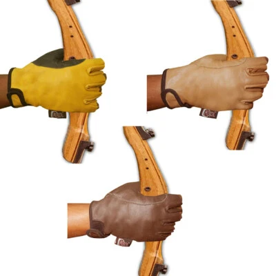 RECURVE/LONGBOW/COMPOUND BOW HALF FINGER ARCHERY LEATHER BOW GRIP SHOOTING GLOVE - Image 1 of 2