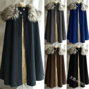 DE Mittelalter Kostüm Umhang Pelzkragen Larp Wikinger Cosplay Cape Mantel Gothic - Bild 1 von 16