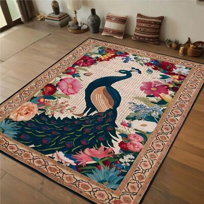 Alfombra acolchada a mano pavo real 100 % lana, decoración estética de animales, alfombra antideslizante Foto 1 de 3