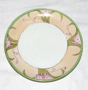 Nippon Hand painted 6.3/8 inch Plate - Pink Flowers - Peach & Gold Trim - Picture 1 of 4