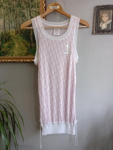 Mini abito tunica Christian Dior By John Galliano S S 2004 rosa monogramma logo