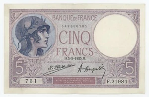France 5 Francs 5-3-1925 Pick 72.c VF+ Circulated Banknote Ref 761 - Picture 1 of 2