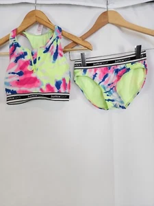 2 Piece Justice Sport Girls Neon Tie Dye Bikini Size M (10) - Picture 1 of 2