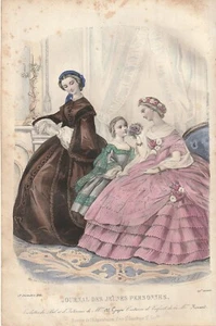 Gravure Mode Journal des Jeunes Personnes Décembre 1860 Signée Héloïse Leloir - Foto 1 di 1