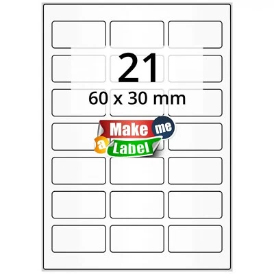 20 White Matt 21 Stickers per Sheet Self Adhesive Inkjet Laser Printable Paper - Image 1 of 3