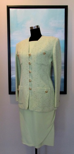 Abito VALENTINO Miss V verde ricciolo in lana verde limone taglia 8 12